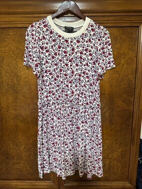 A.L.C. White Floral Short-Sleeve Dress with Pink and Navy Print